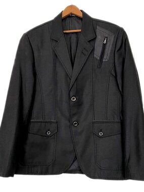 Mondo Menswear Jacket Blazer Black Zipper Leather Accent New size X-Large